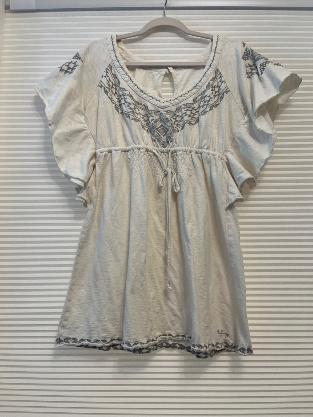 Billabong Cream Boho Embroidered Flutter Sleeve Tunic
